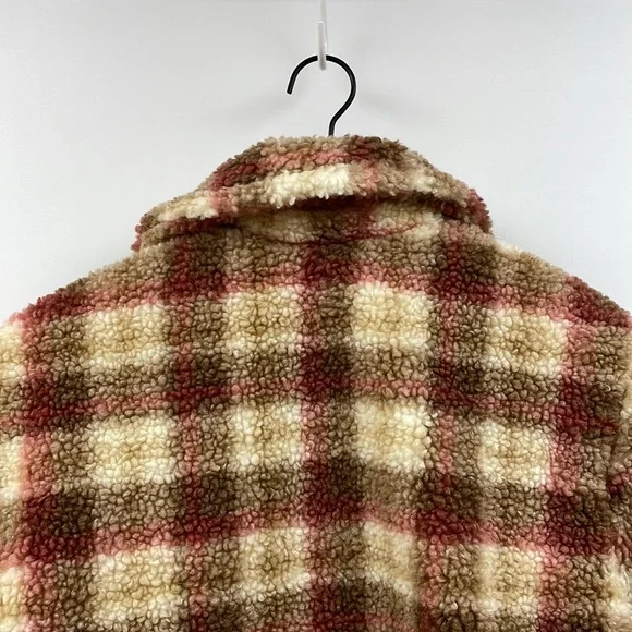 NWOT Anthropologie Avec Les Filles Plaid Teddy Sherpa Crop Shacket Jacket Small - Picture 7 of 10